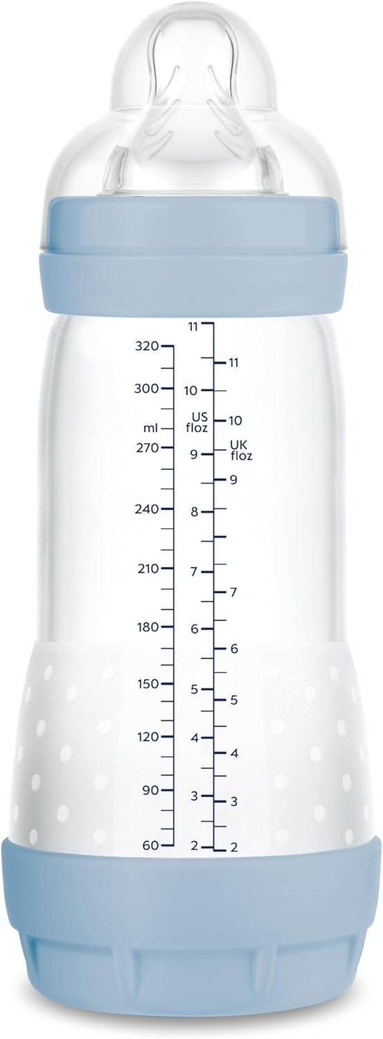 MAM Biberón Anticólicos, a partir de 4 Meses, 320ml, con Tetina 3 Flujo Rápido de Silicona de Fácil Aceptación, Autoesterilizable y Fácil de Limpiar, MAM Easy Start Anti-Colic, Azul Mate, Pack de 1ud