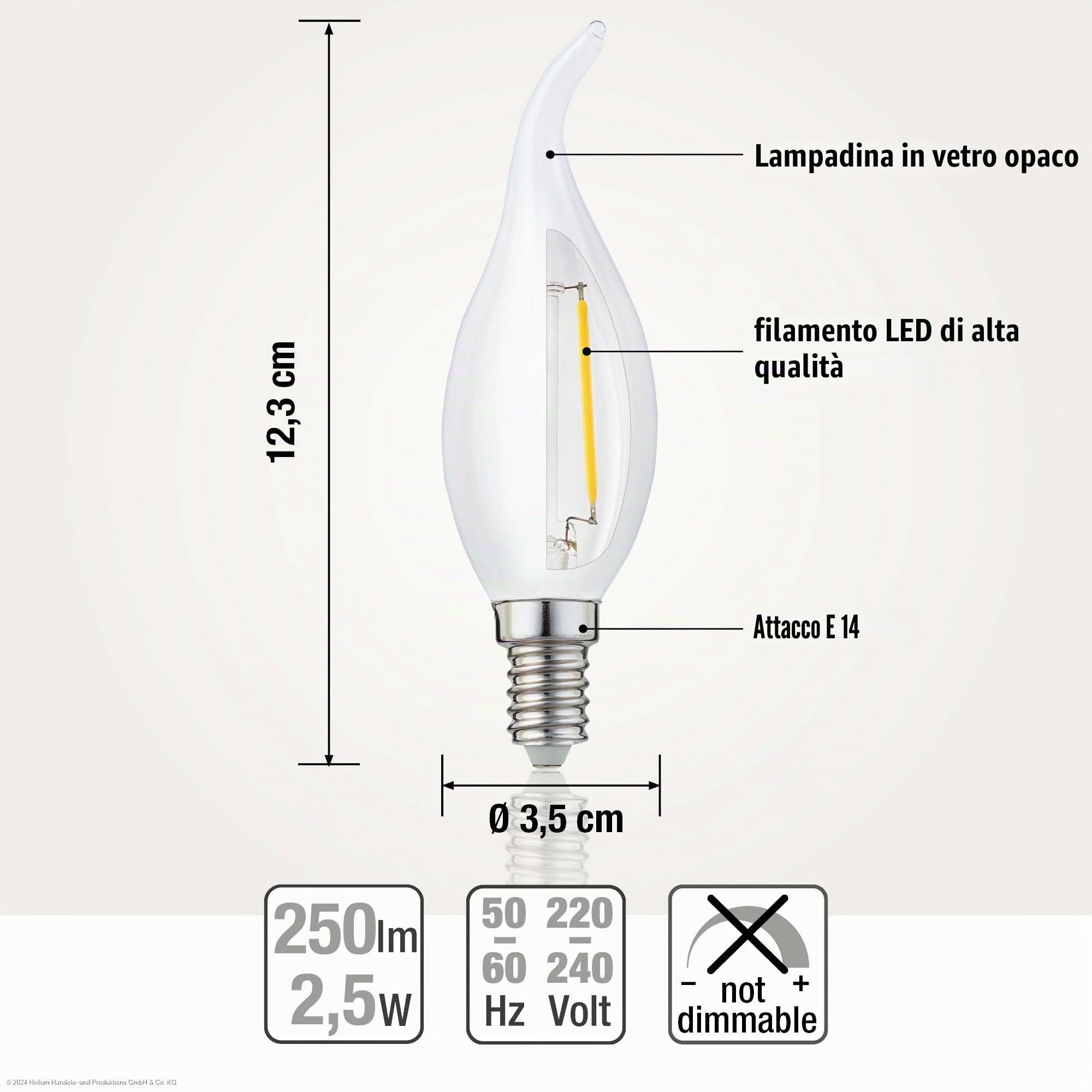 Hellum lampadine LED E14 a candela a vento, Set da 10, vetro opaco, Lampadina LED E14 luce calda 2,2W equivalente a una luce a incandescenza 25W, 250 lm, 2700 K bianco caldo 207408