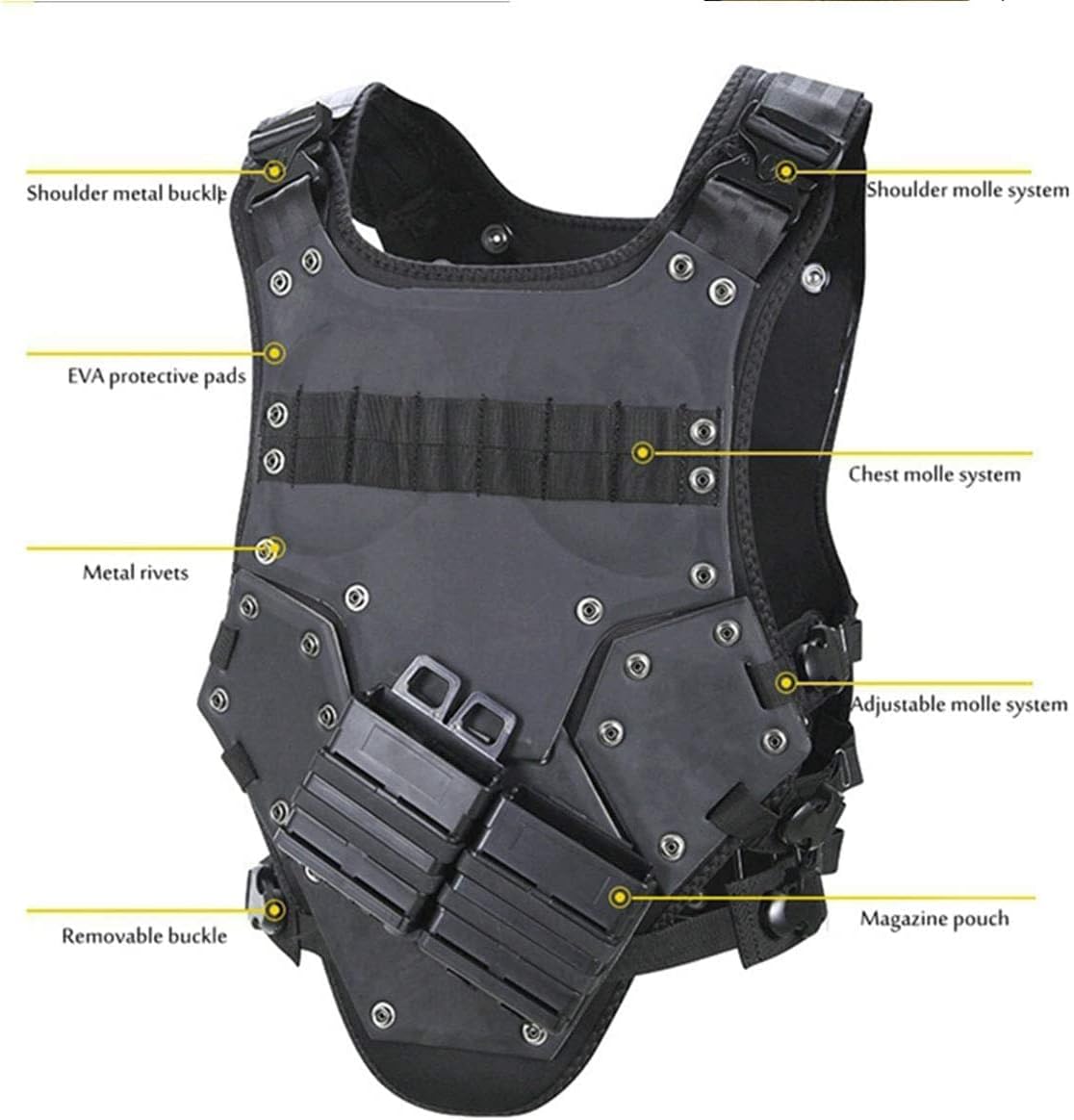 NC Airsoft Paintball Adjustable Tactical Molle Chest Protector Vest, CS Field Outdoor Combat Training Tactical Armor Vest with 2 Fast Mags : Sports & Outdoors