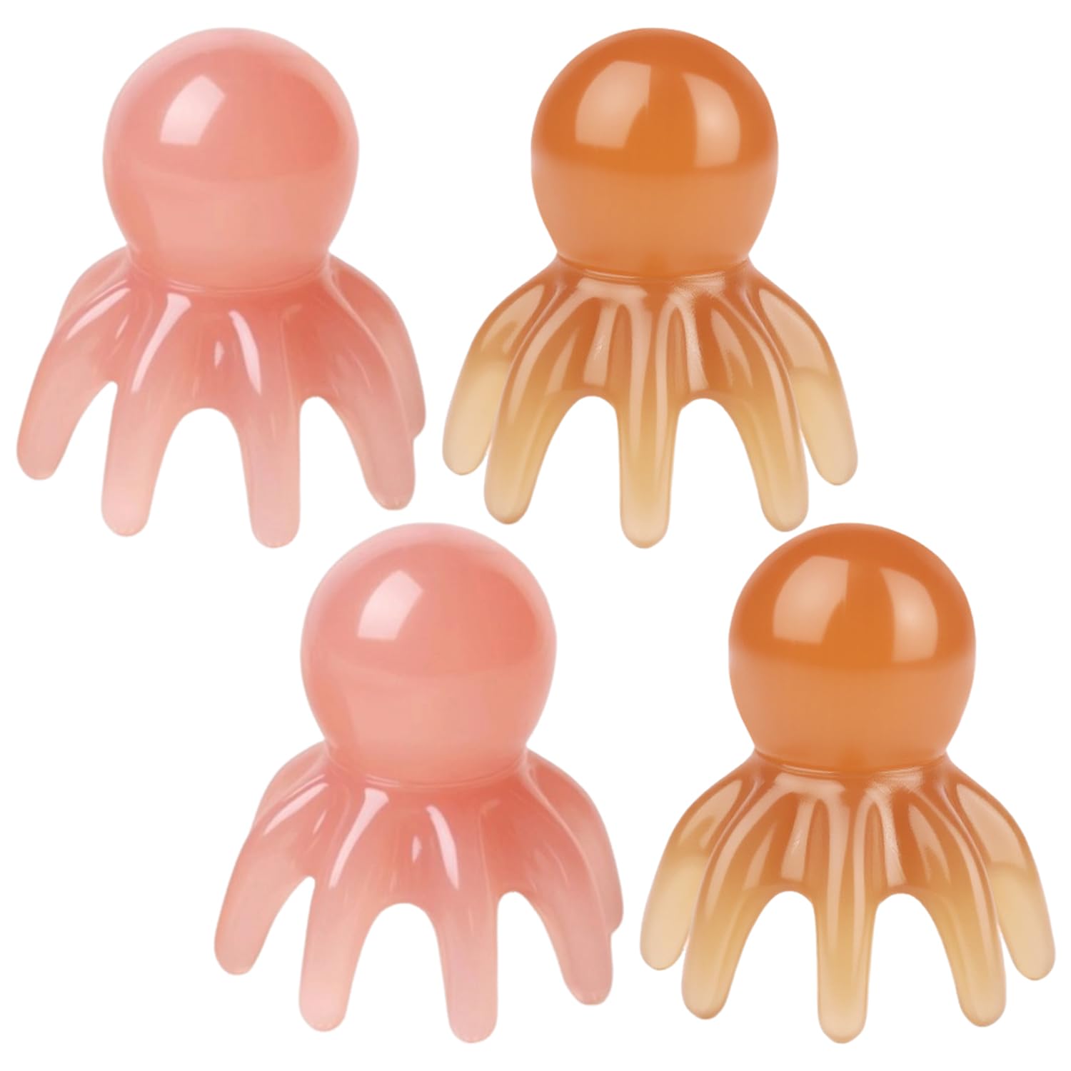 Ejufns Brown 4 Pieces Of Octopus Massager, Head Meridian Relaxation, Whole Body Acupoint Pressing Tool, Creative Octopus Massage Comb.