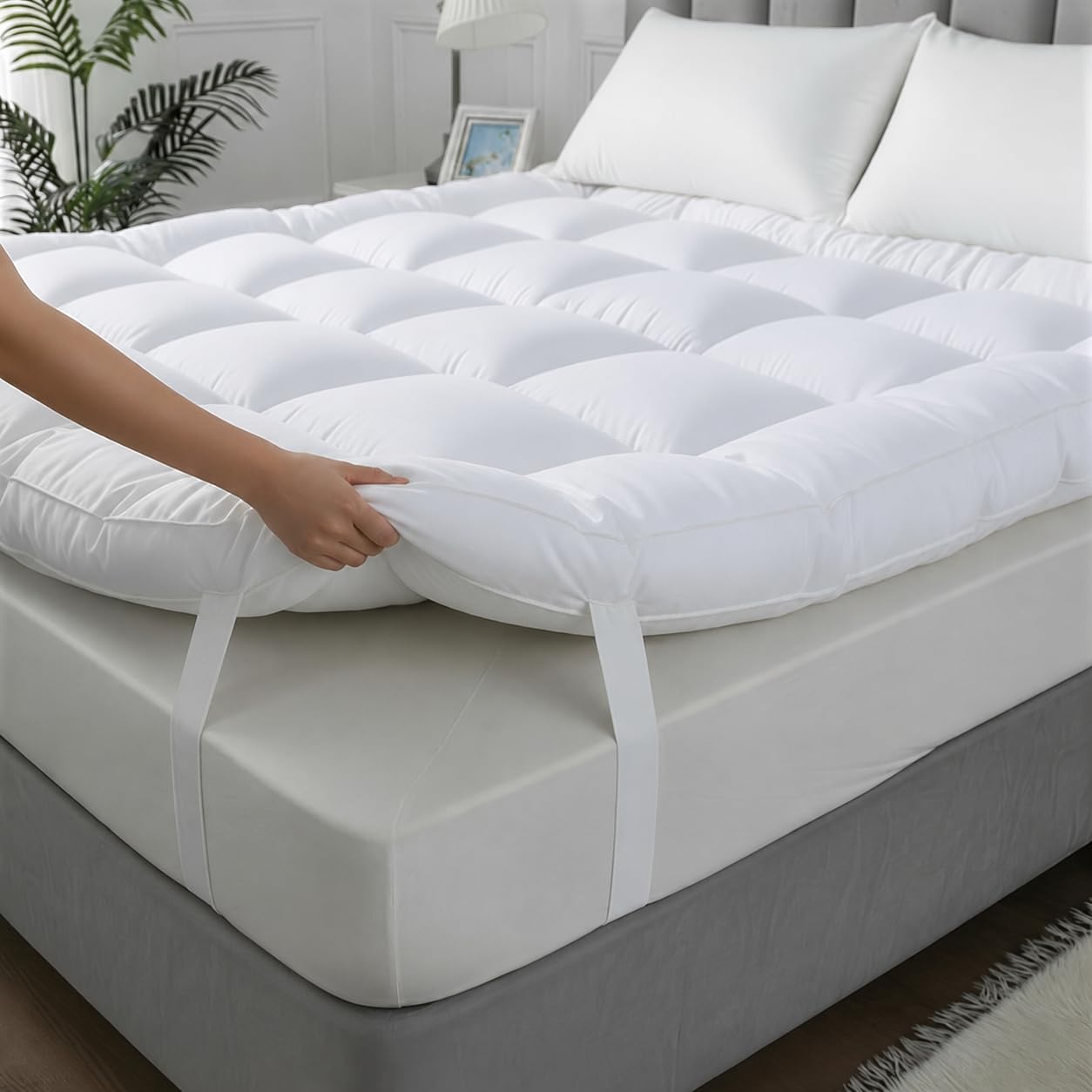 ELITLUX 10cm Hotel Quality Quilted Microfiber Mattress Topper Double bed – Luxury Comfort, Hypoallergenic, Breathable & Extra Deep Fitted Mattress Topper with Easy Fit Straps (137x190cm)-image-25