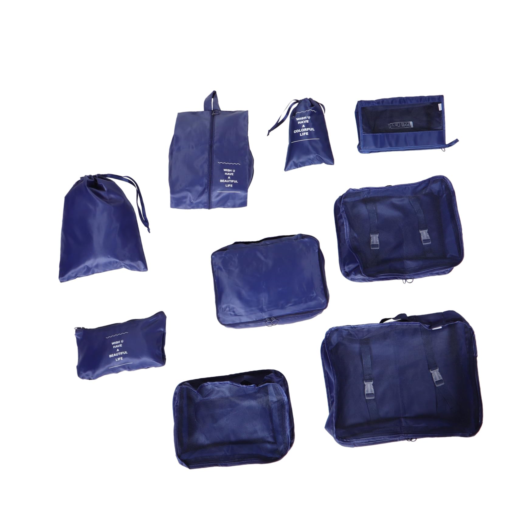 Set 9 Pezzi Organizer per Valigia in Nylon e Rete Leggero Design Salvaspazio, Sacchetti per Vestiti e Borsa per Cosmetici per Organizzazione Bagagli in Viaggio