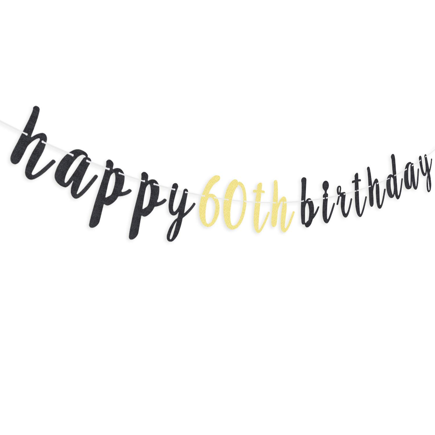 60th Birthday Glitter Garland Banner - 6.7ft Long, Gold & Black, For Sixty Years Old Party Decor - View #7