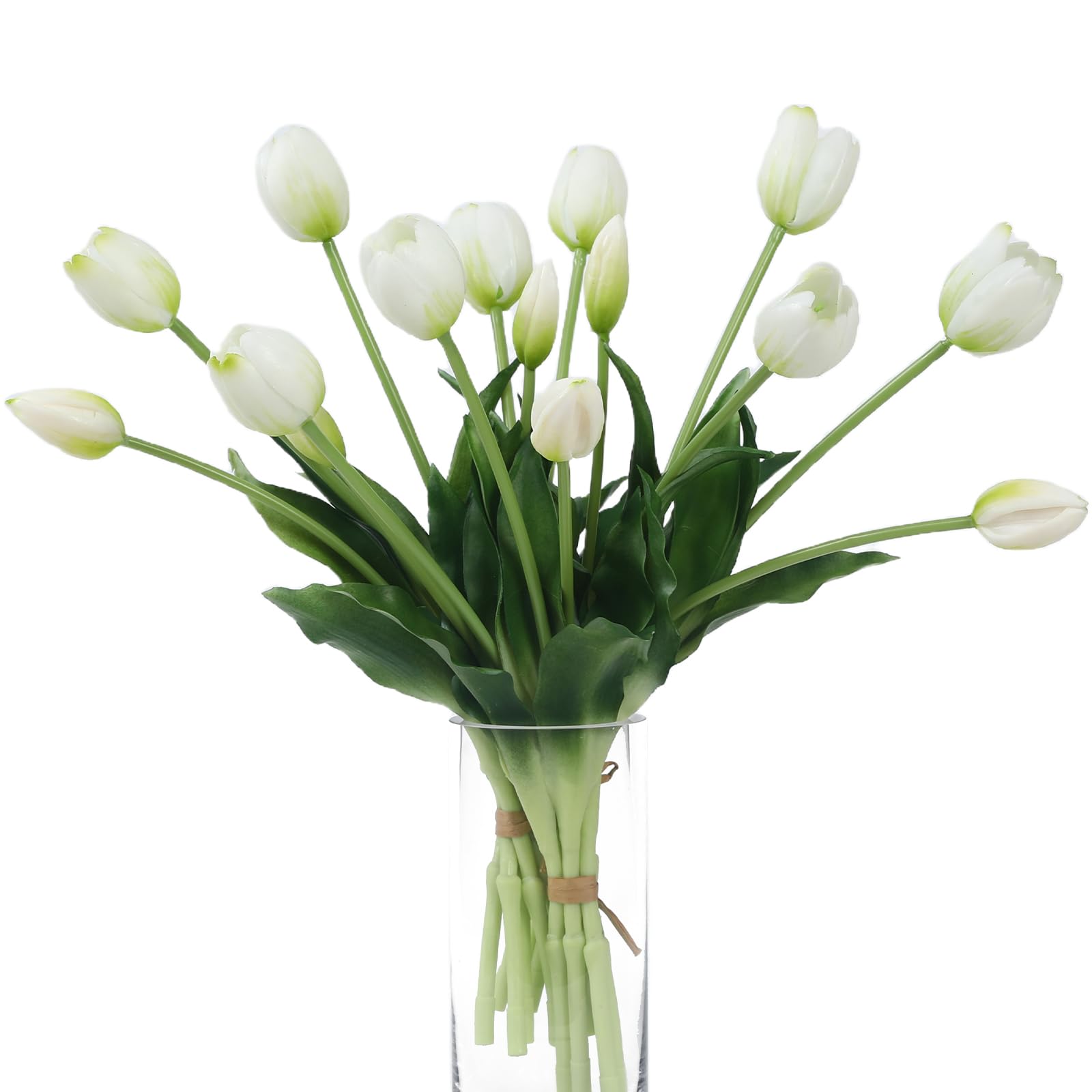 15 Pcs White Artificial Flowers Tulips Real Touch Latex Plastic Soft Faux Bouquets for Party, Wedding, Home, Room, Garden Decor