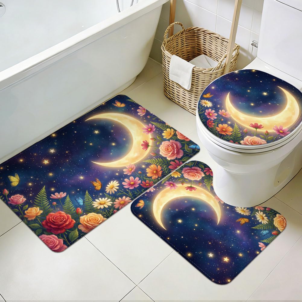 Tapis de salle de bain lune doux lavable, le confort douillet pour vos pieds fatigués en lot de 3