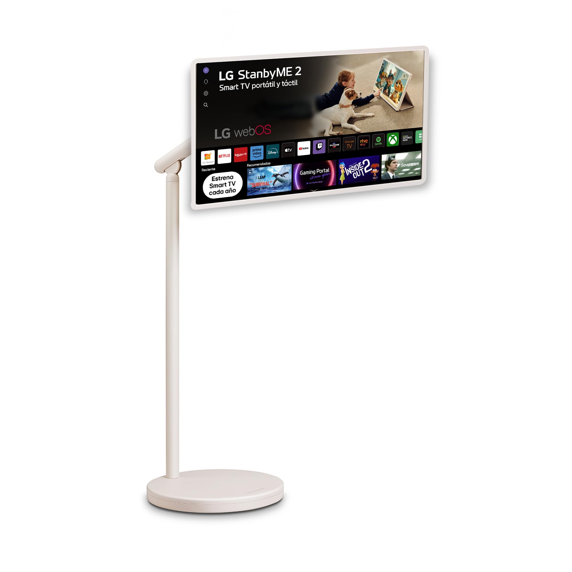 LG 27LX6TDGA - Smart Monitor StanbyMe 2, 27" QHD táctil, Smart TV Portátil, 2025, webOS 24 con IA, Dolby Vision y Dolby Atmos, 4h Batería, Peana con Ruedas, Portal Gaming, Beige