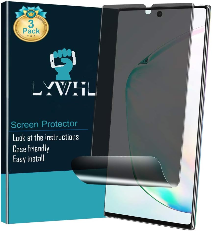[3 Pack] Note 10 Plus Privacy Screen Protector, Anti-Spy Flexible Film TPU Screen Protector for Samsung Note 10 Plus [Support Fingerprint ID] [Full Adhesive Coverage] [Easy Installation Frame] - Black