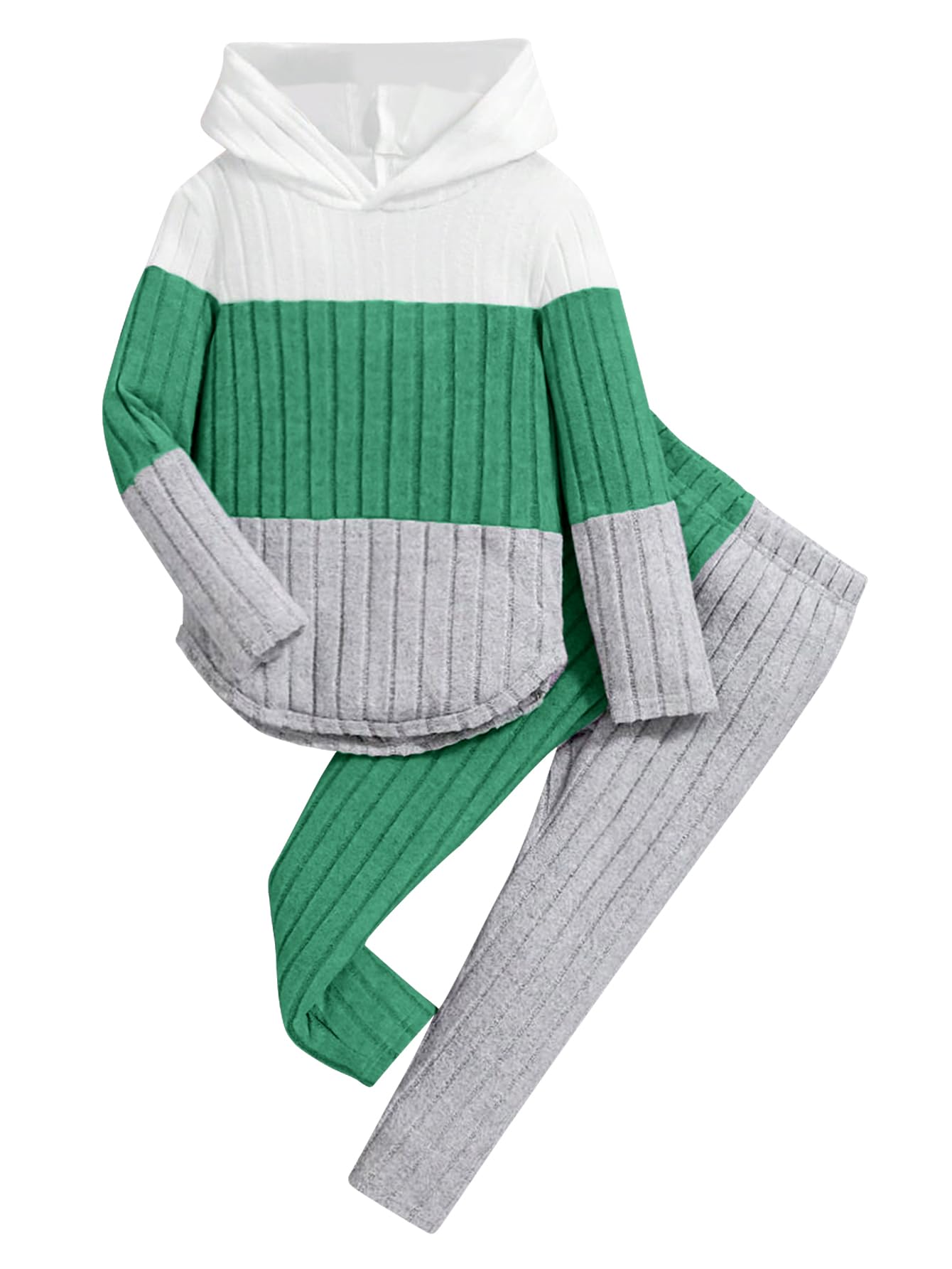 Toddler Kid Girls Clothes Ribbed Color Block Long Sleeve Hoodie Sweatsuit Set Fall Outfits
