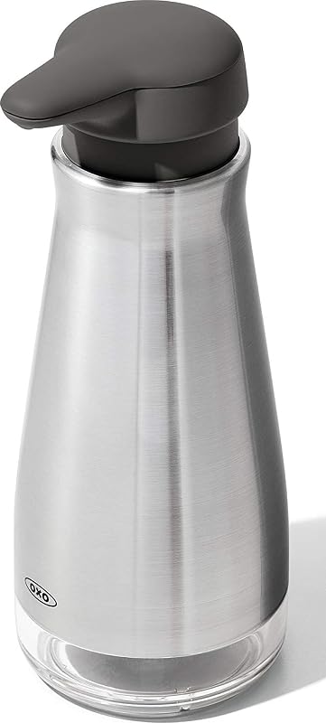 OXO Good Grips Stainless Steel Countertop Soap Dispenser | Refillable Soap Dispenser, Rust-Resistant Stainless Steel, Weighted Pump, Kitchen Sink Or Bathroom Counter Use