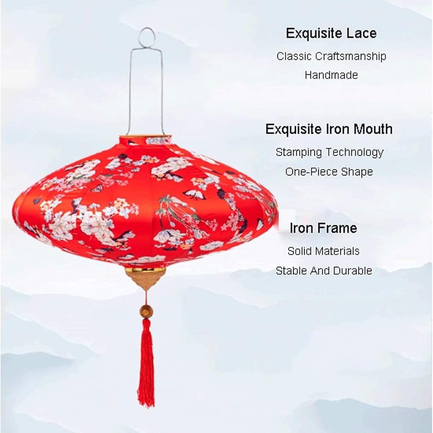 Retro Silk Lanterns Japanese Vietnamese Hanging Lantern Chinese Traditional Lantern Beautiful Floral Pattern Spring Festival Lantern(16 Inches)