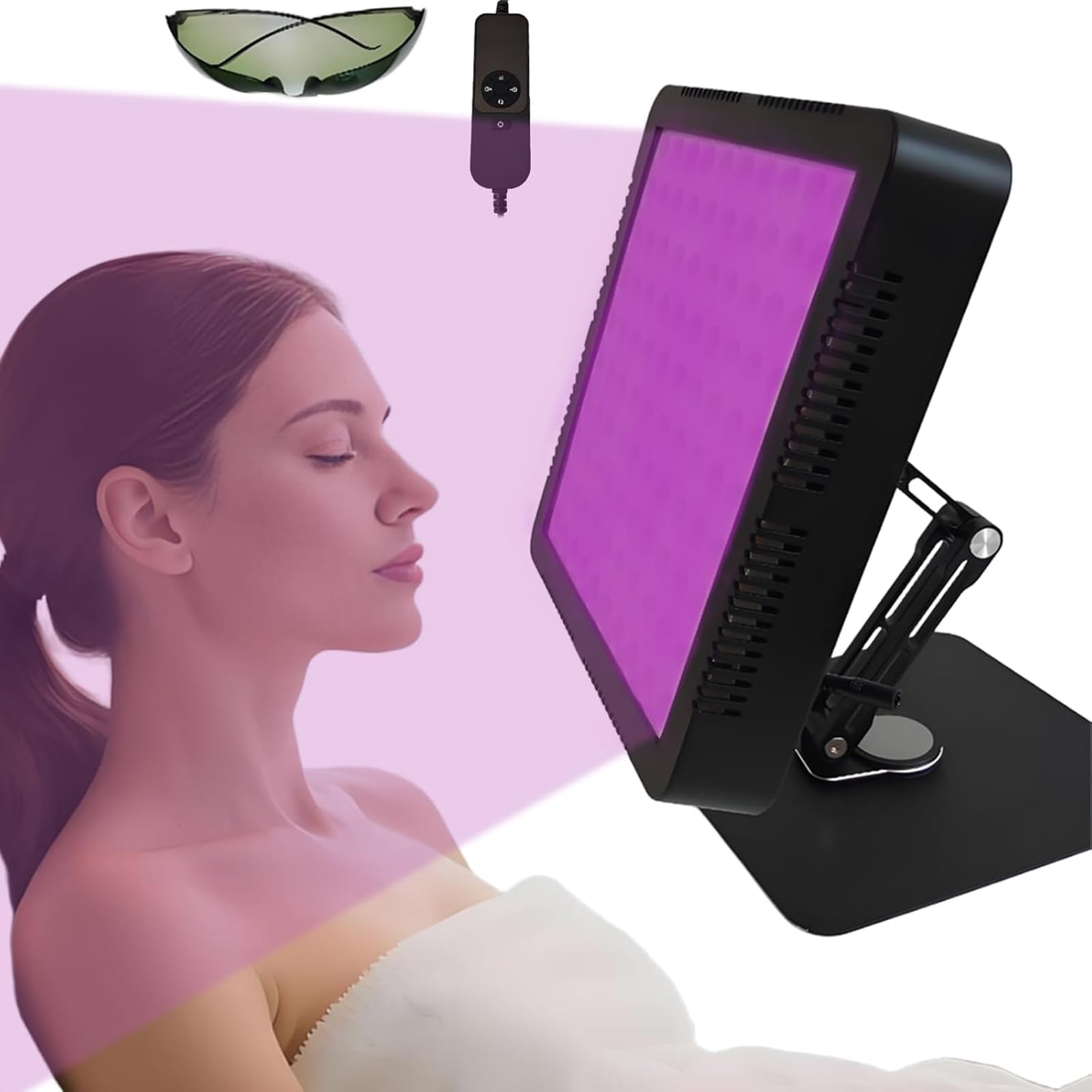 NGARY Lampa samoopalająca do twarzy i ciała, 100 diod LED (395 Nm), głowica obracana o 360°, regulowana podstawka, jasność i czas opalania.