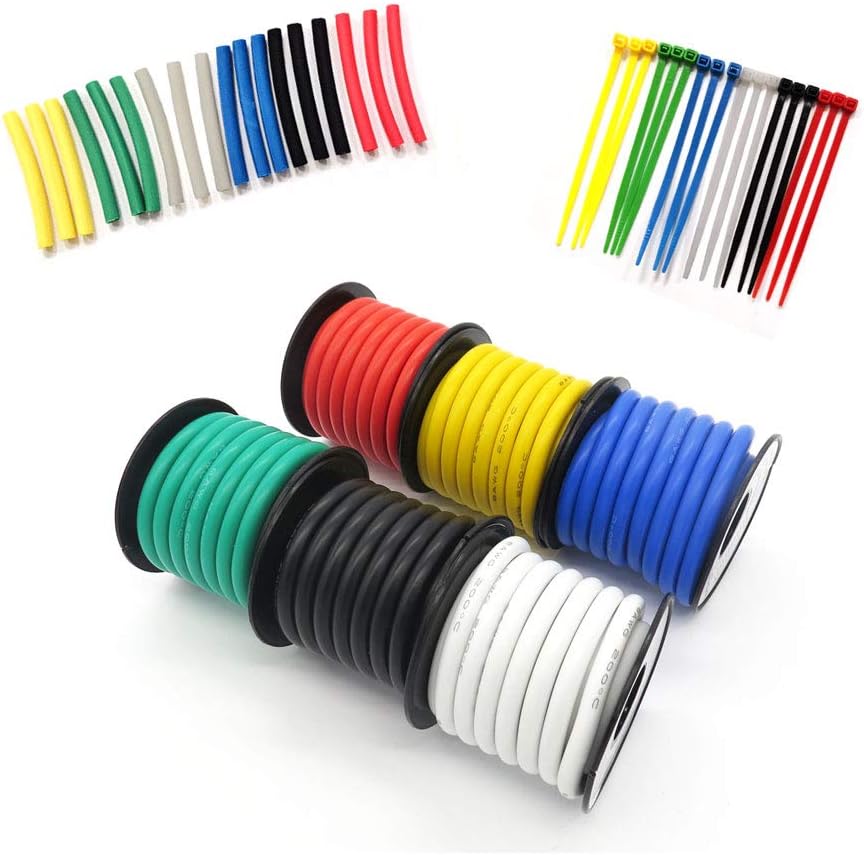 Fermerry 12 AWG Stranded Wire Spool 25ft Each 6 Colors Flexible 12 Gauge Silicone Hook up Wire Kit Electrical Tinned Copper Wire
