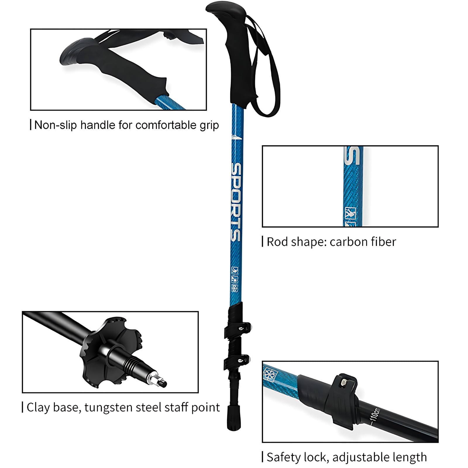 Ensemble de 2 bâtons de randonnée, bâtons de Trekking en Carbone Ultra-légers et Anti-Choc de 224 g, bâtons Nordiques rétractables
