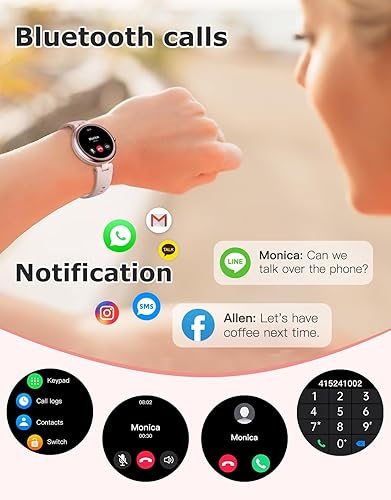 Miniatura 3 de Rastreador de actividad física, relojes de fitness redondos para mujer con llamadas Bluetooth, monitor de frecuencia cardíaca, contador de calorías,