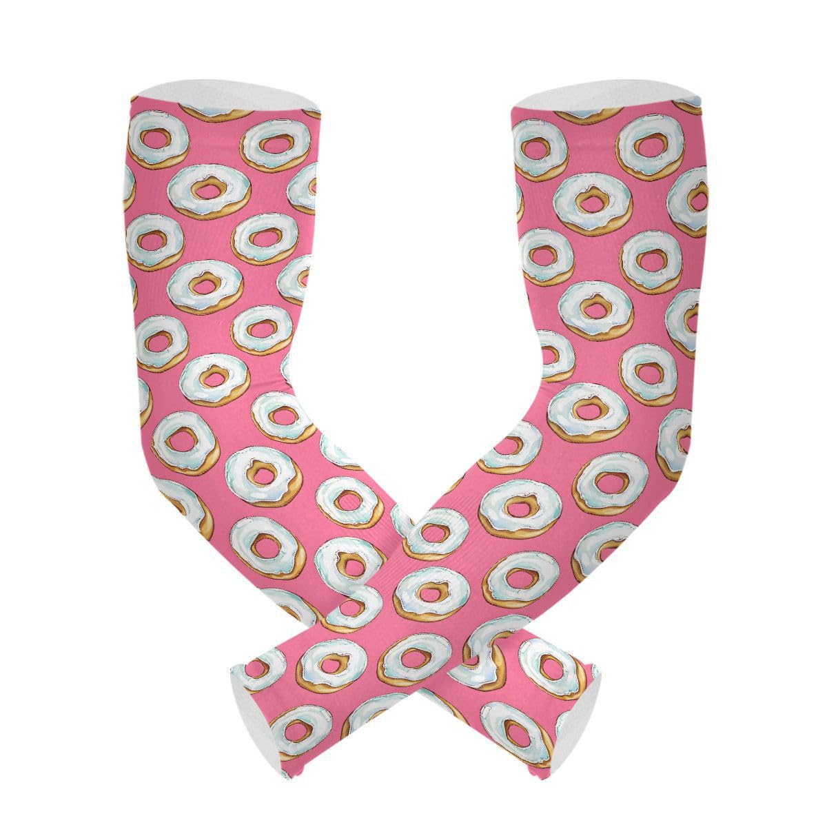ALAZA Donut Cute Gardening Sleeves Cooling Arm Sleeves Sun Protection Thumb Hole Arm Covers for Women Men
