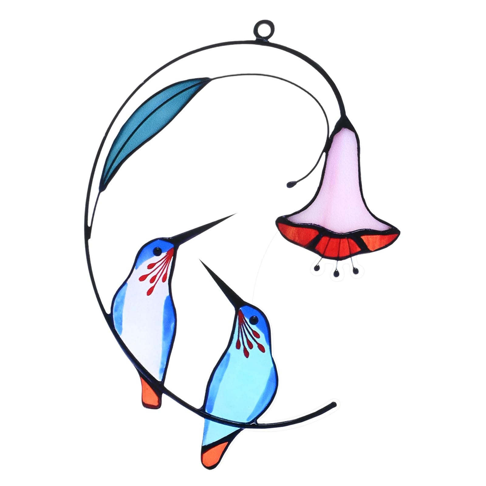 M METERXITY 1-Pcs Hummingbird Stained Glass Window Hanging, Acrylic Hummingbird Suncatcher with Flowers for Window Hanging/Home Decor, Stained Glass Birds [Colorful-9]