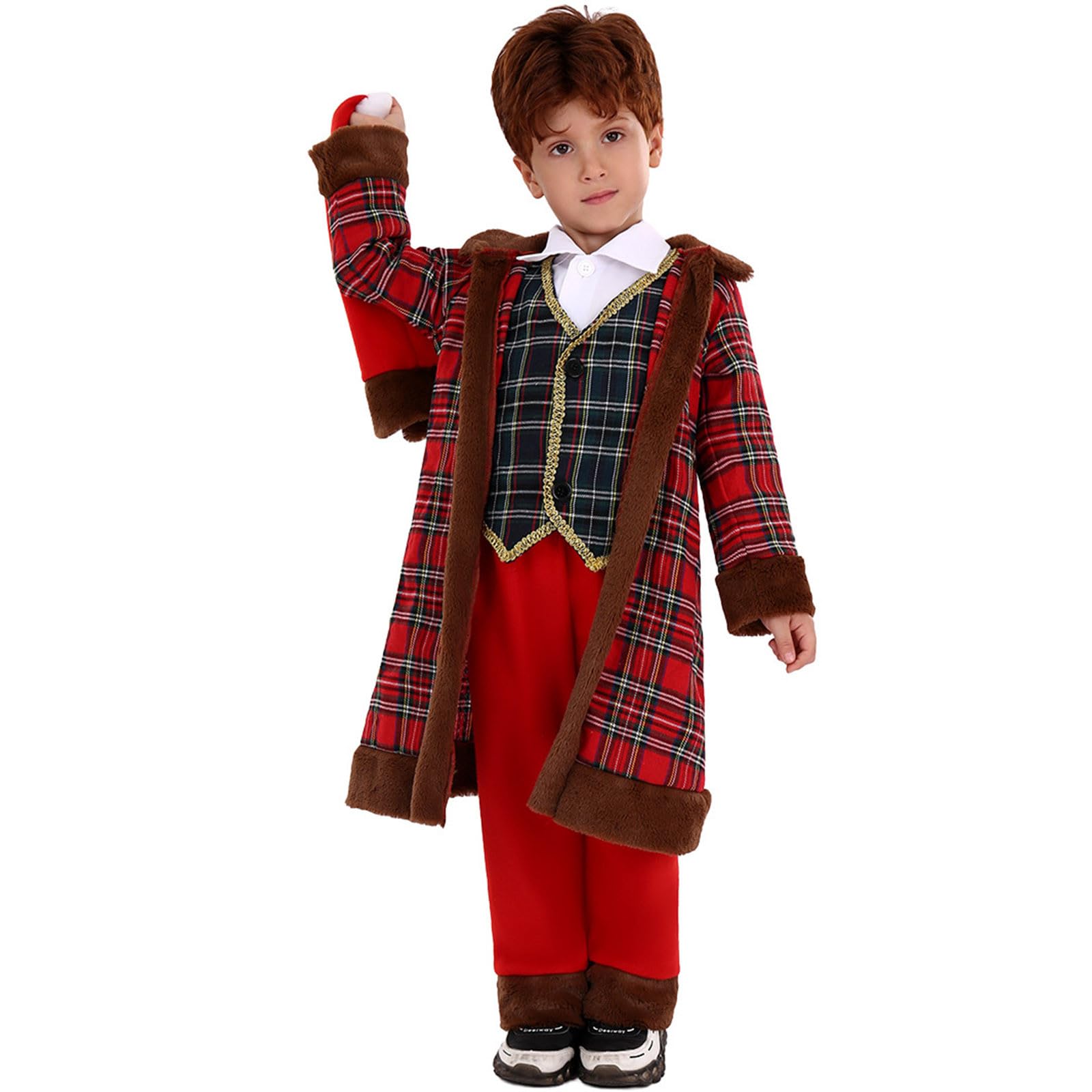 Weihnachtskostüm für Kleinkinder Cosplay Party Set mit Weste Mantel Hut – 4-teiliges Outfit festliches Karnevalsensemble bezauberndes Weihnachtsmann-Outfit für Feiertagsbekleidung Fotoshooting