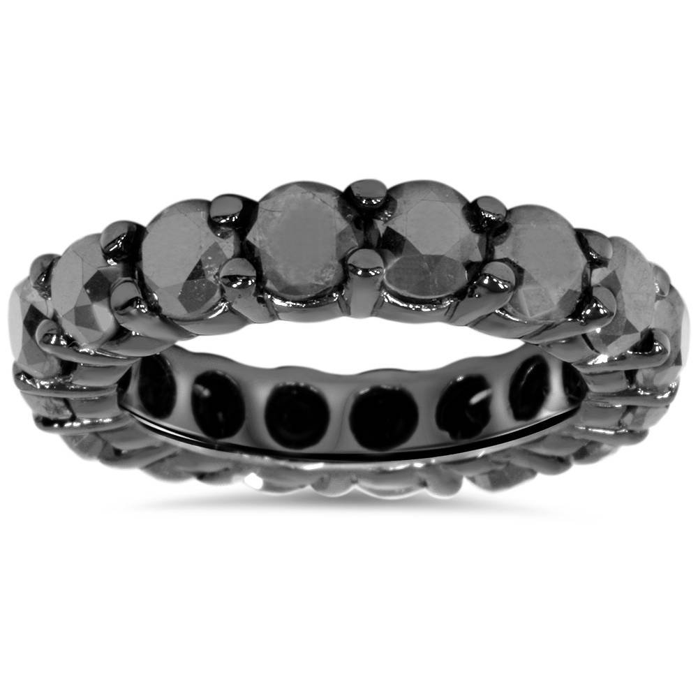 P3 POMPEII3Pompeii3 14k Black Gold 5Ct T.W. Round-Cut Black Diamond Eternity Ring Women's Stackable Anniversary Prong Set Wedding Band