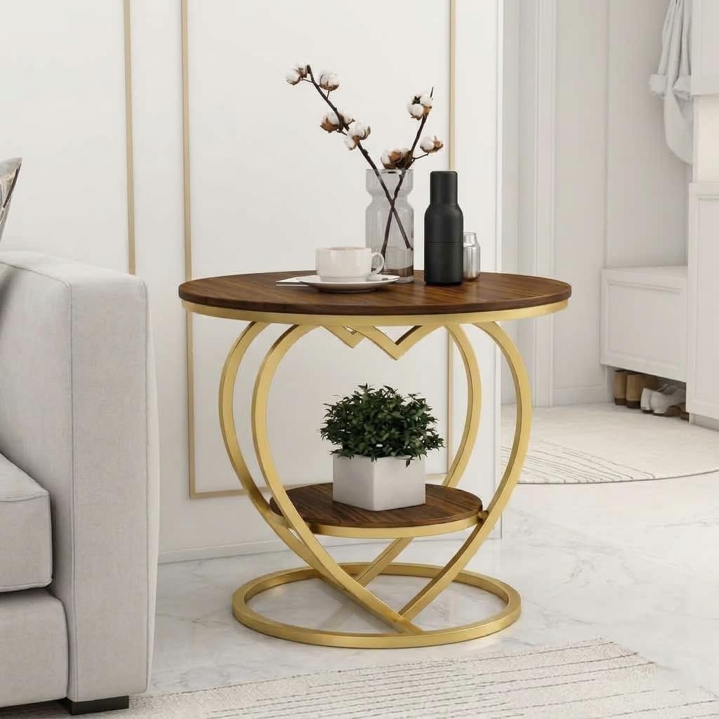 Coffee Table for Living Room Modern Corner Sofa Side Bedside Tables Snack End Table for Bedroom,Brown Table Top with Gold Metal Frame-image-27
