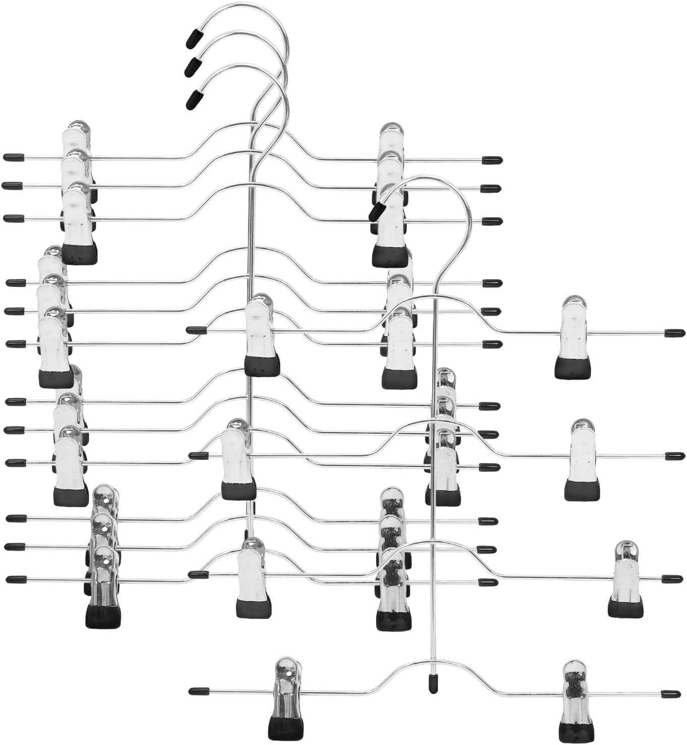 4pcs Multi-Function Pant and Skirt Hangers with Clips 4-Tier Space-Saving Clothes Hanger Organizer for Closet Storage Black Non-Slip Trousers and Coat