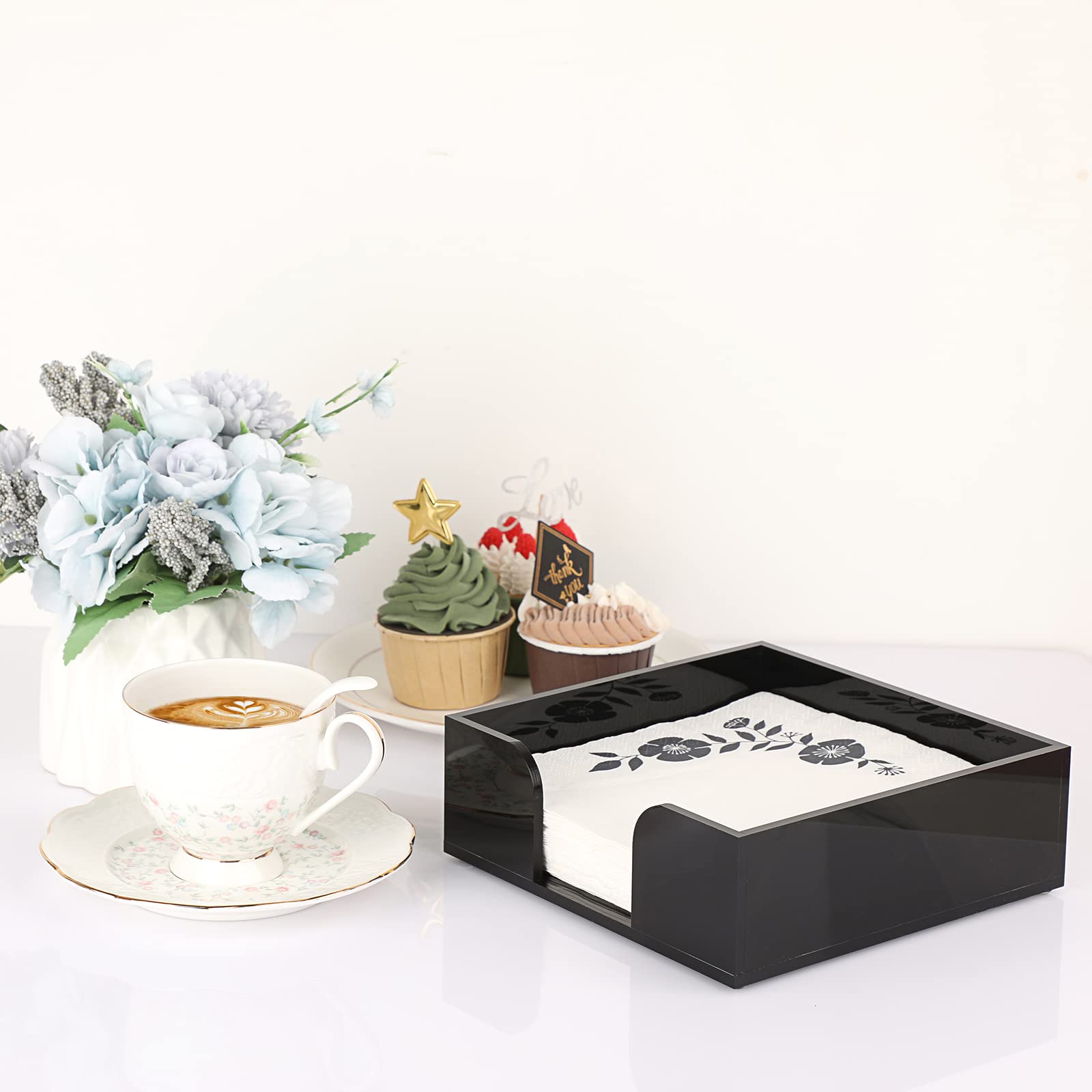 BTSKY Portatovaglioli Quadrato in Acrilico Nero – Tovaglioli per Cena, Porta Asciugamani per Ospiti, Portafazzoletti per Tavolo da Pranzo, Cucina, Hotel, Ricevimenti e Feste, Supporto per