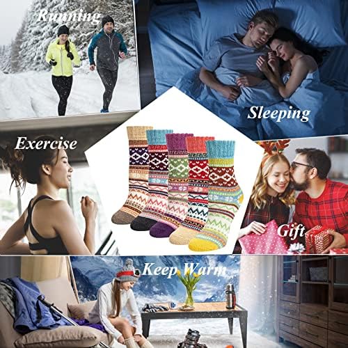 Sunallwell 10 Pairs Socks Women Fluffy Ladies Socks Thick Thermal Socks Womens Socks Breathable Soft Nordic Socks Winter Socks Warm Knit Ladies Socks Bed Sock for Home Office School Hiking