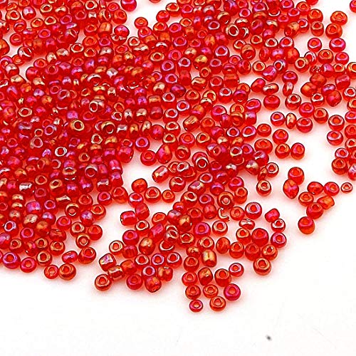 3300 Stück Glas Rocailles Perlen 3mm Transparent Rainbow Farbe Set, 8/0, Pony Perlen, Mini Rund Perlen, Luster Seed Beads, (Rot AB)