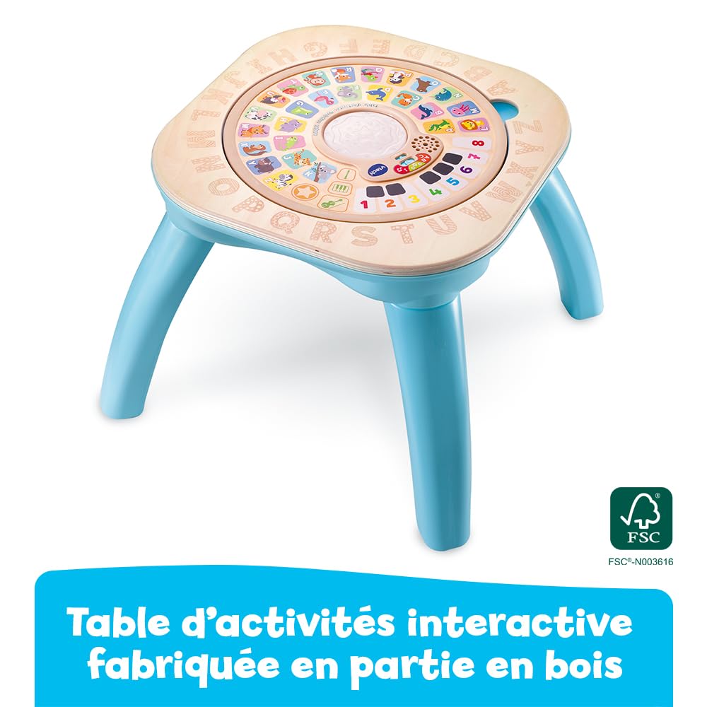 VTech - Table d'Activités Évolutive Nature, Table Multi-Jeux Bébé Réversible et Interactive Partiellement en Bois, Jouet d'Éveil Musical, Trieur de Formes, Cadeau Bébé Dès 9 Mois - Contenu en Français