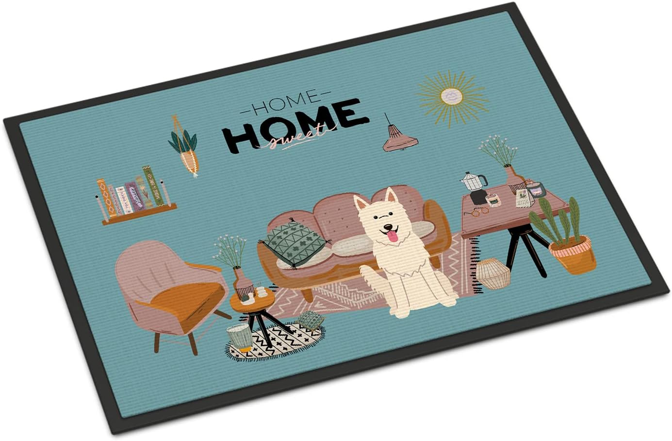Caroline's Treasures CK7890JMAT White German Shepherd Sweet Home Doormat 24x36 Front Door Mat Indoor Outdoor Rugs for Entryway, Non Slip Washable Low Pile, 24H X 36W