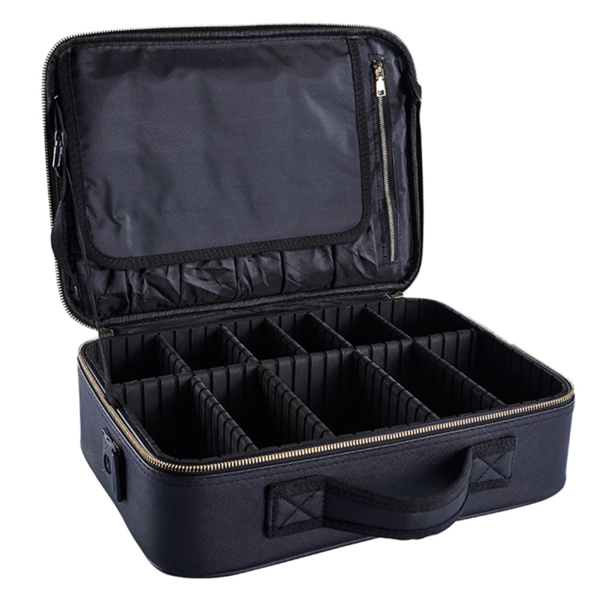 Trousse Porta Trucchi Donna Oxford Nero Design a Scomparti e Manico, Astuccio da Viaggio Compatto e Pratico per Cosmetici