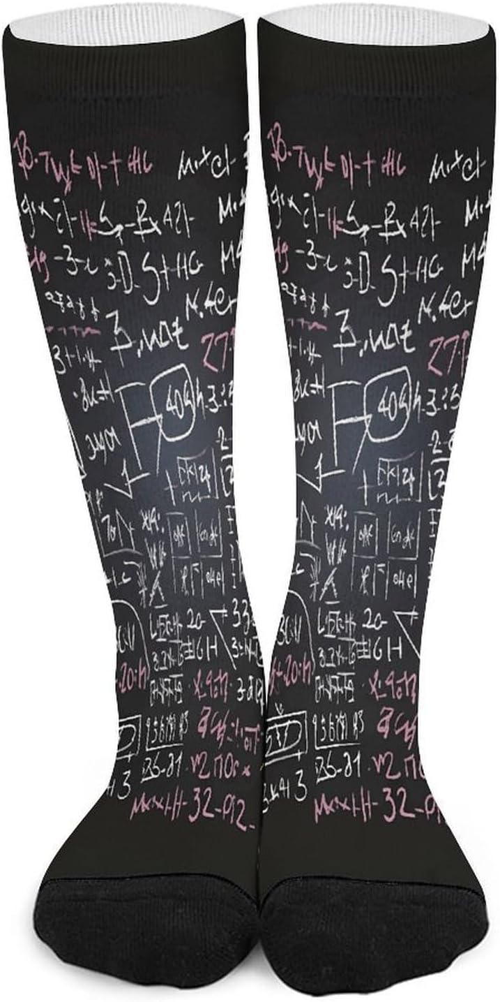 Math Formula Compression Sock Circulation Support Socks Lightweight Knee High Tube Sock Over-The-Calf Sock for Adult