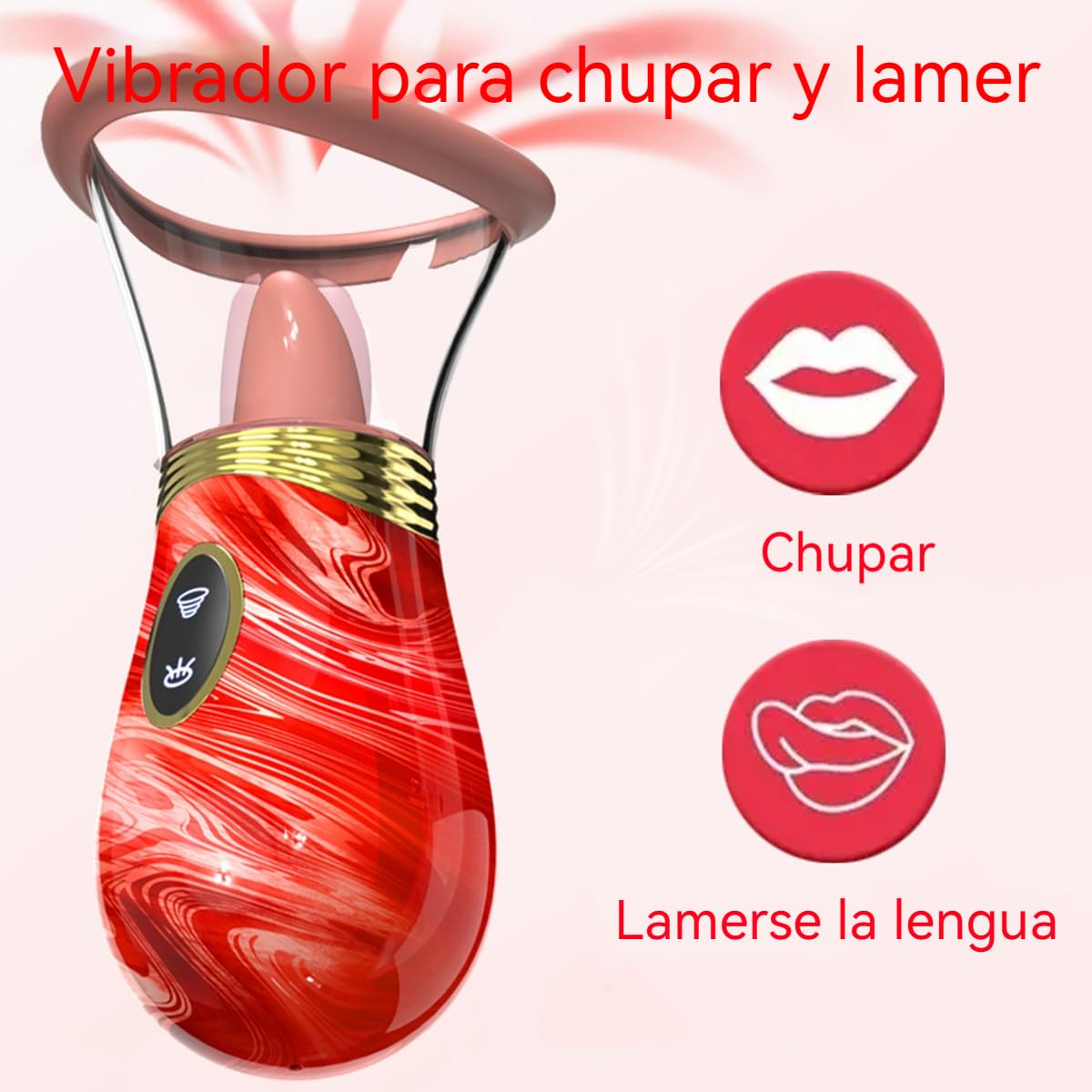 Vibrador Succionador, Estimulador de Clítoris, 7 Vibraciones, 7 Modos de Lamido con Lengua, Masajeador Anal y de Pezones, Estimulador de Clítoris y Punto G (Rojo)