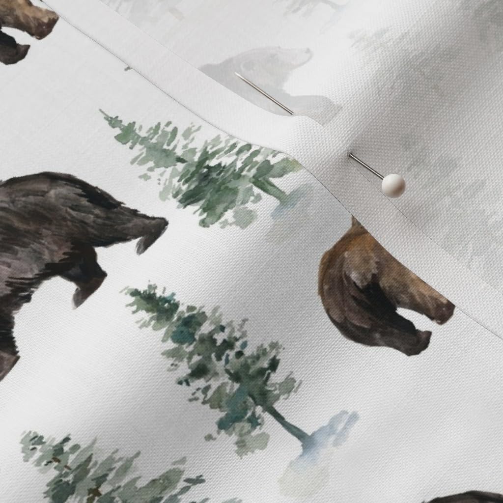 Spoonflower Fabric - Camping Bear Trees White Winter Snow Woodland Bears Nursery Forest Printed on Petal Signature Cotton Fabric by The Yard - Sewing Quilting Apparel Crafts Decor