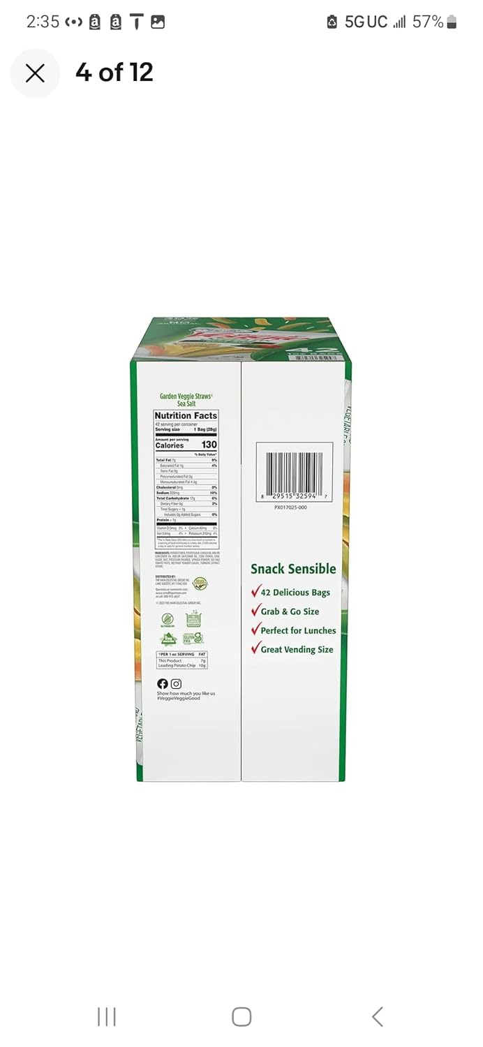 Sensible Portions, Garden Veggie Straws, Sea Salt, 1 oz, 42-Count