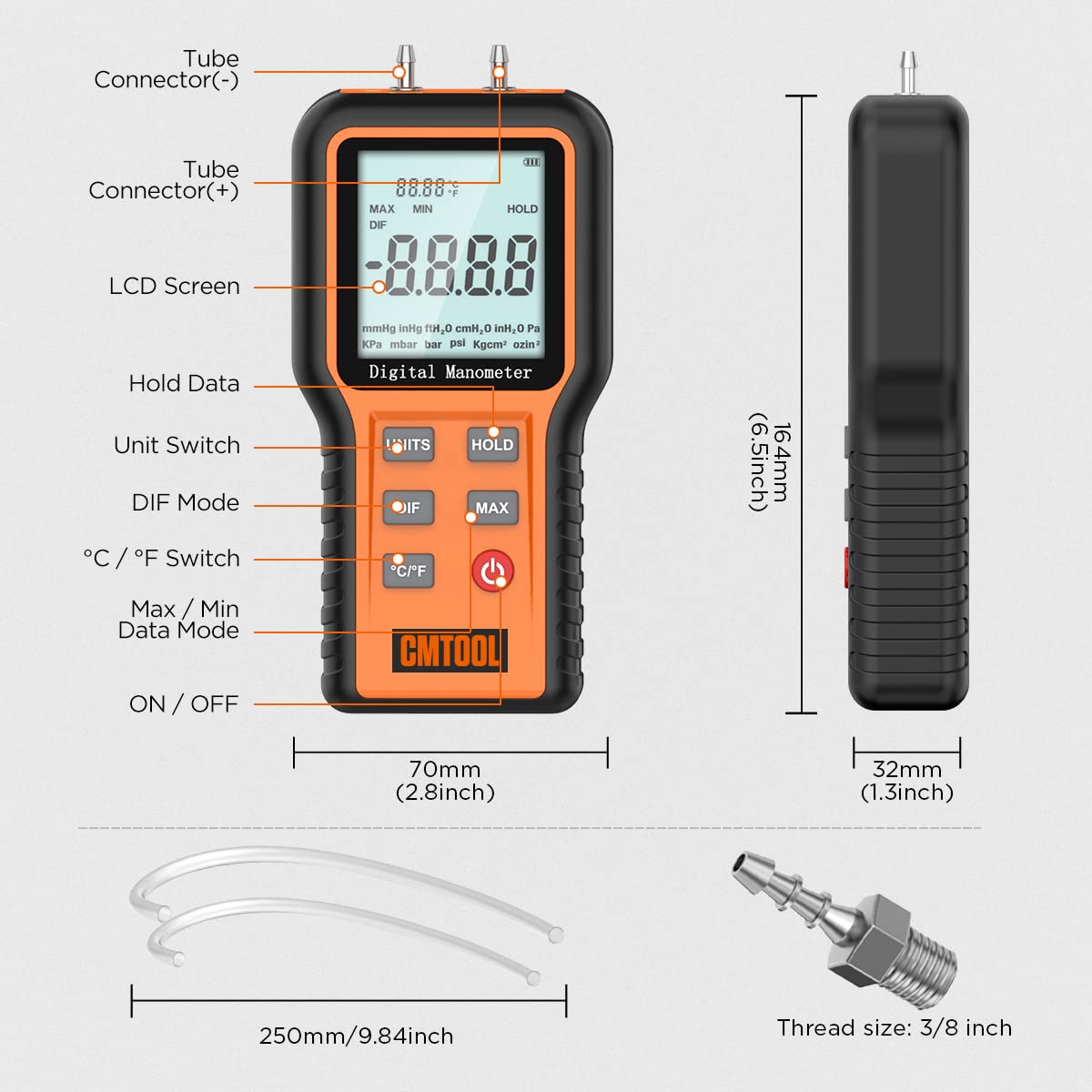 Buy CMTOOL Digital Manometer Gas Pressure Tester Manometer HVAC Tools