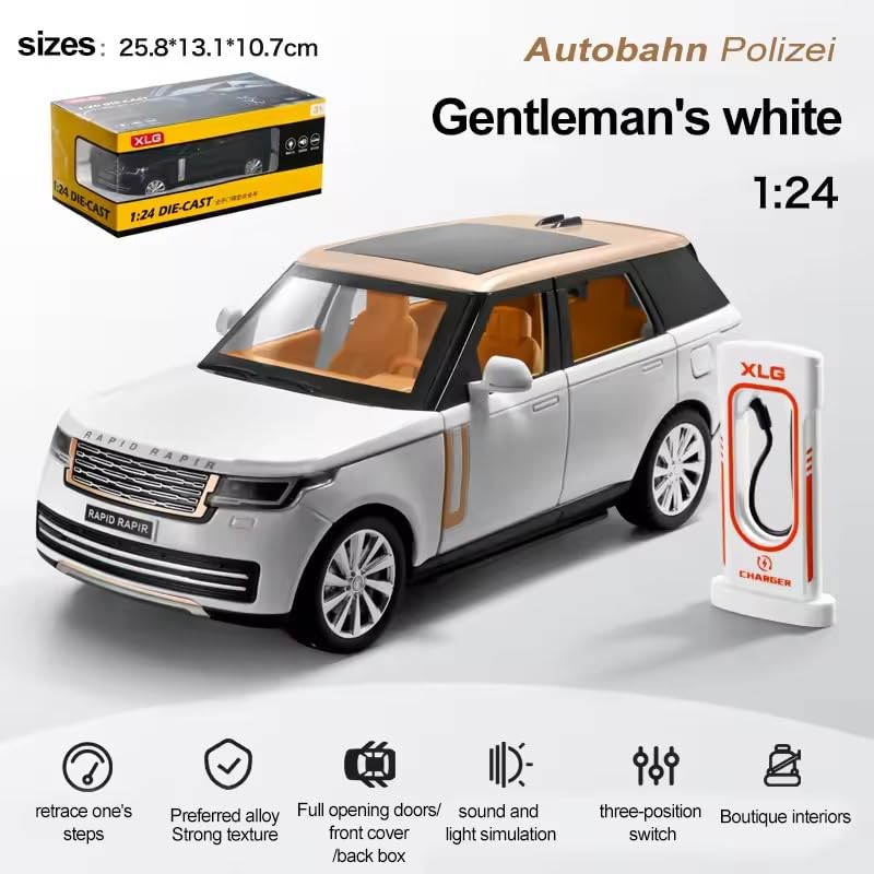 Image of FEXXA 1:24 Scale Range Rover SUV Die-Cast Metal Car with Sport car Openable Doors Light and Sound,Pull Back Function Indoor Outdoor Toy for Kids (White)