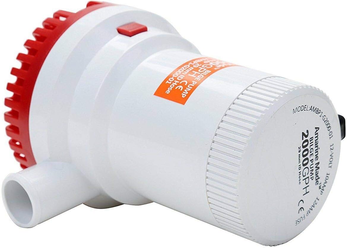 Amarine Made Non Automatic Bilge Pump for Boats 2000 GPH Submersible Pump 12V Boat Marine Plumbing Electric with Hose ID 29mm 1-1/8 Outlet 8.5A