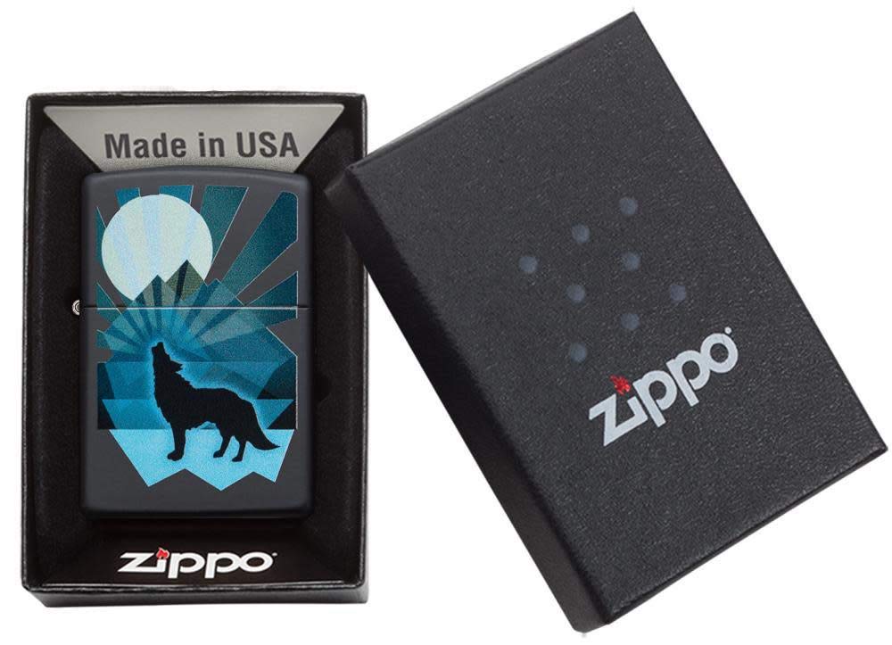 Zippo Winddichte aansteker - Goud Zippo Logo - Zwart Mat, Lasergravure - Hervulbaar voor Levenslang Gebruik - Verstelbare Vlam - Geschenkdoos - Metaal - Gemaakt in USA
