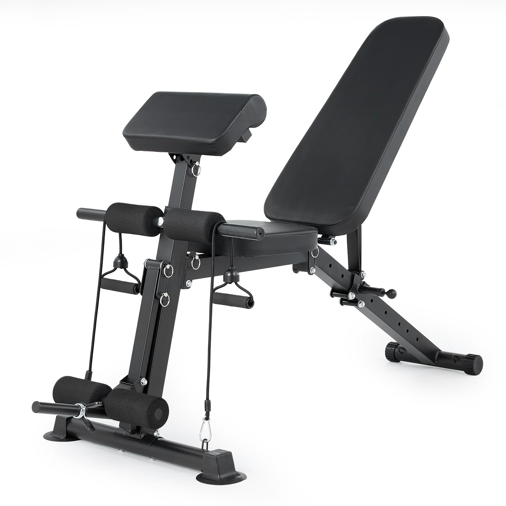Banco de musculación ajustable, banco de fitness plegable con soporte para piernas para entrenamiento completo en el hogar, multifunción entrenamiento completo del cuerpo con cuerda de tracción