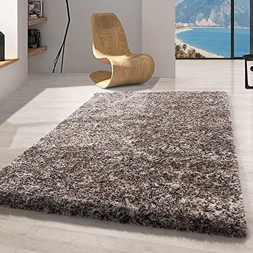 Carpetsale24 Teppich Wohnzimmer Shaggy Flokati Beige - Braun - Creme 80 x 150 cm Meliert Design -...