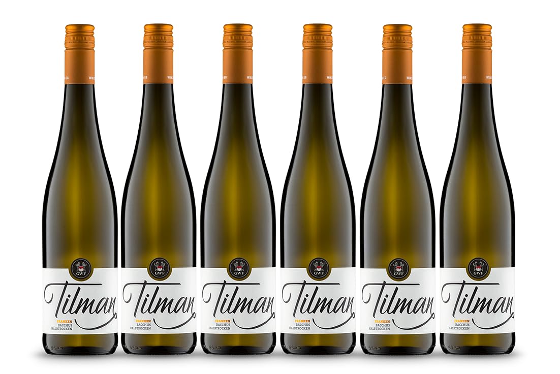 Bacchus halbtrocken – 6 Flaschen à 0,75 L – fränkischer Weißwein, frischer Alltagswein | Tilman (GWF)