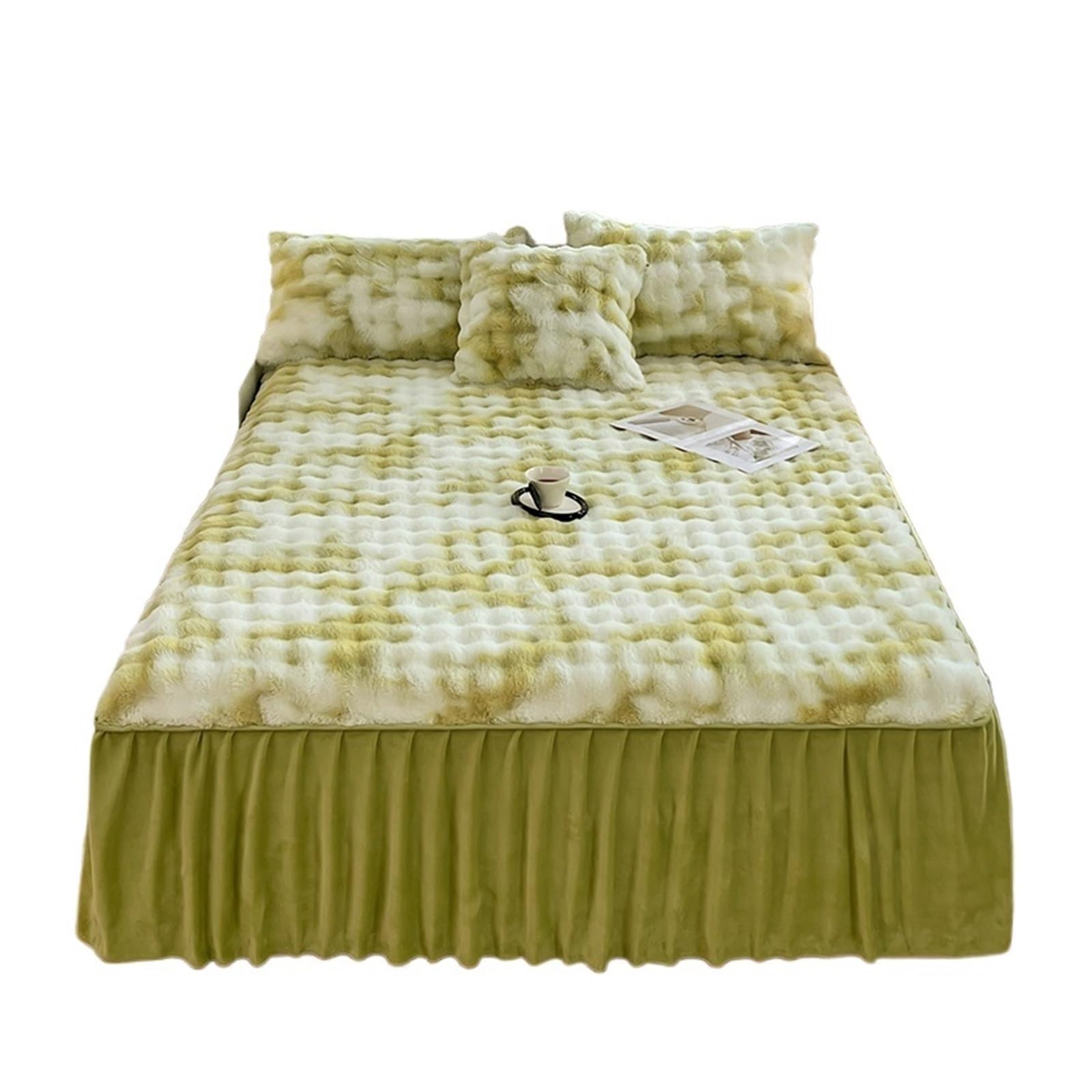 Bed Skirt for Winter Bed Cover Warm Bedspread Home Bed Skirts Ruffles Mattress Protector (No Pillowcase)(GREEN,Queen 150x200cm 1pc)