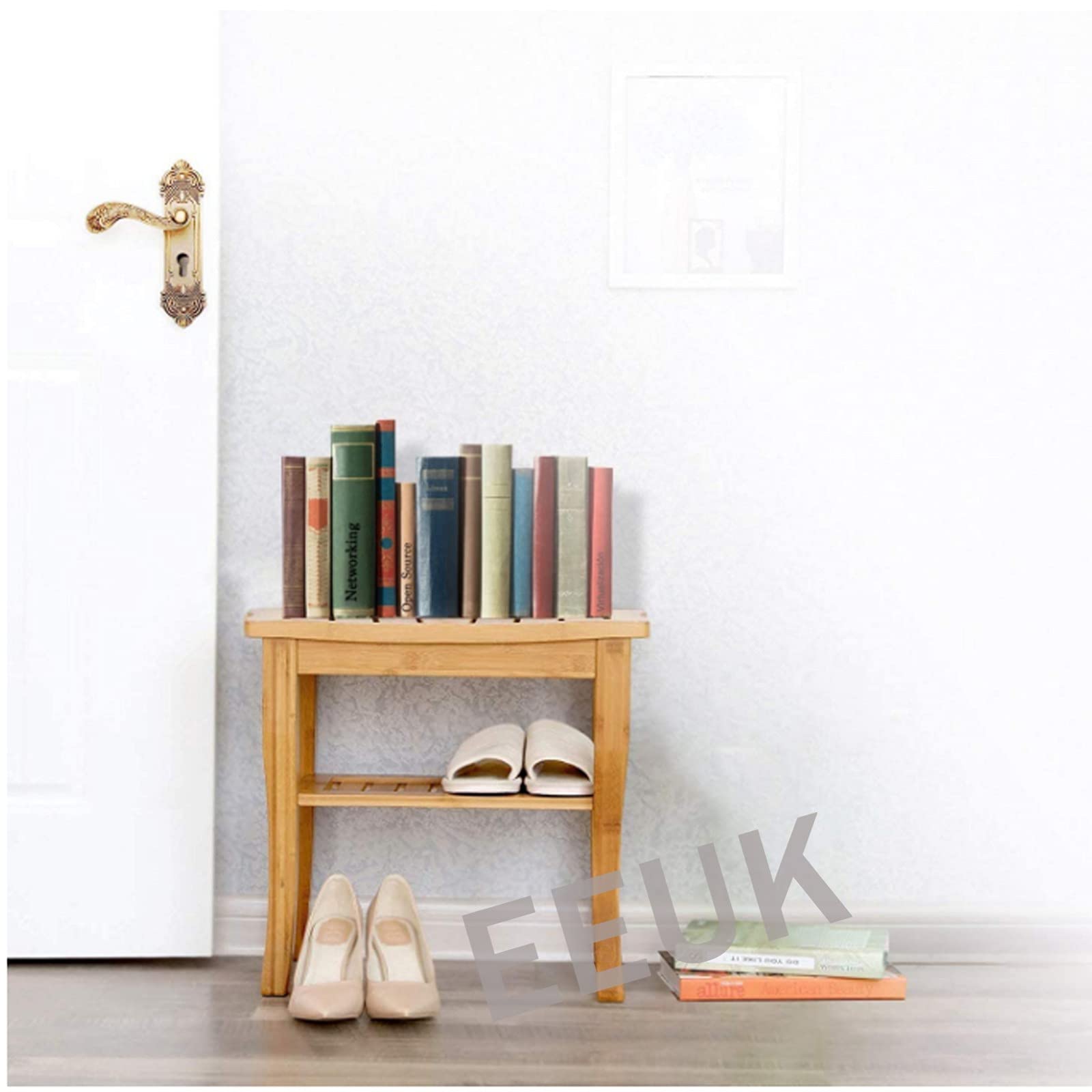 Decopatent® Luxe Bamboe badkamer bankje - Bankje met opbergvak - Houten badkamer bank - Badkamerkruk van Bamboe hout - Decopatent