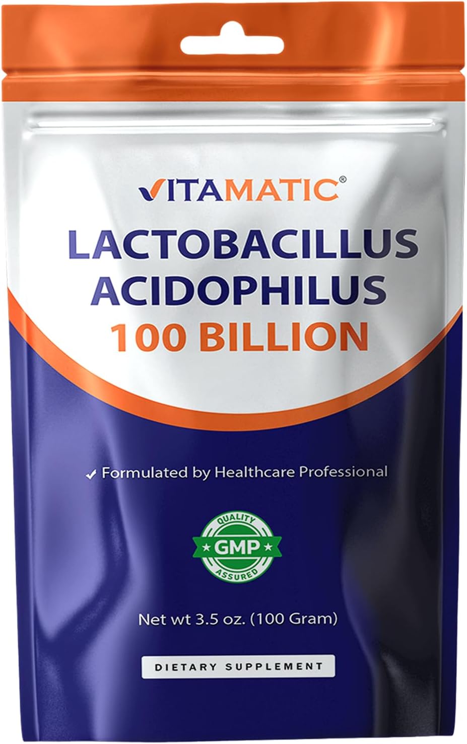 Vitamatic Lactobacillus Acidophilus Probiotic Powder - Digestive Health Support - 100 Gram (3.5 OZ) - 100 Servings
