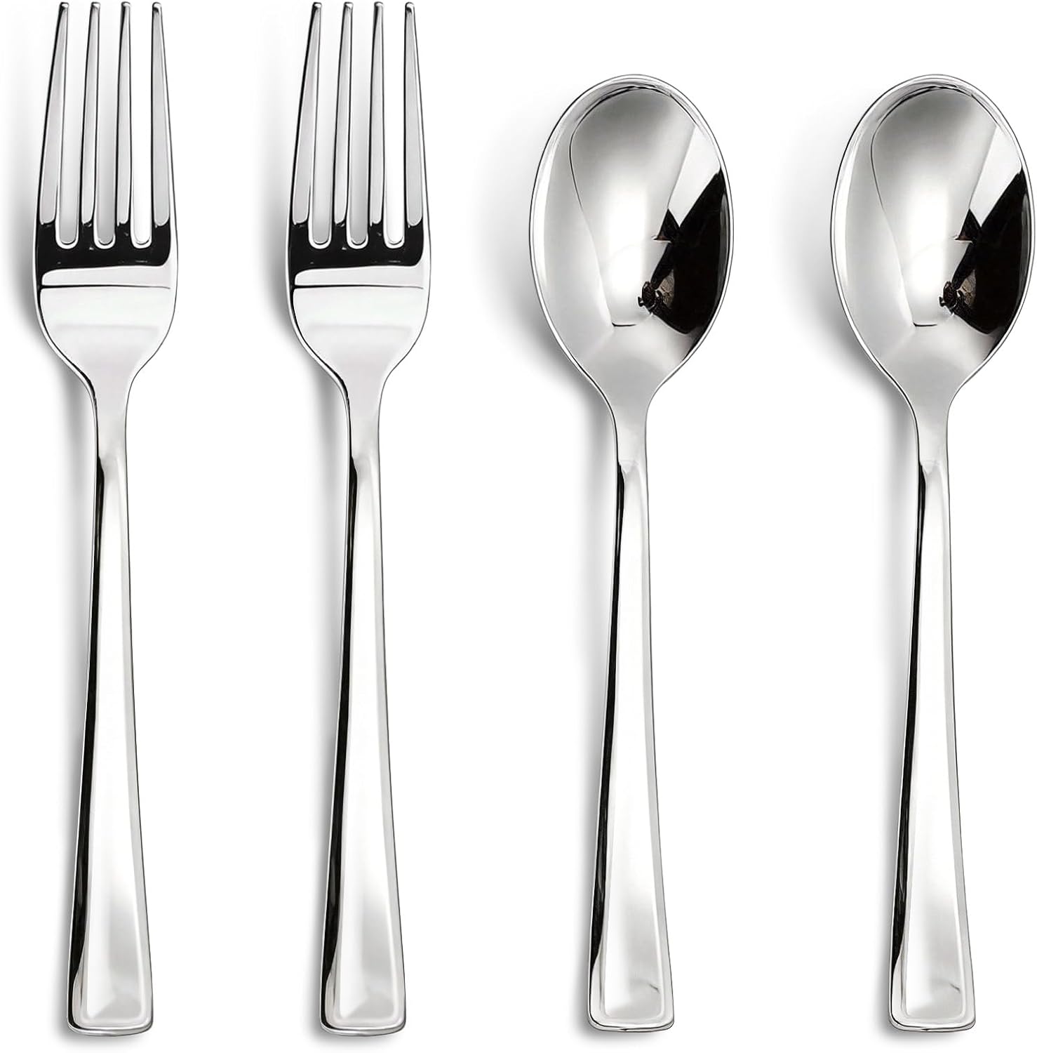 N9R 200PCS Silver Plastic Silverware, Heavy Duty Disposable Cutlery Set for Parties, Disposable Plastic Spoons and Forks Includes 100 Silver Spoons and 100 Forks for Weddings, Birthday, Dinner
