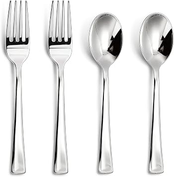 N9R 200PCS Silver Plastic Forks & Spoons, Heavy Duty Disposable Silverware