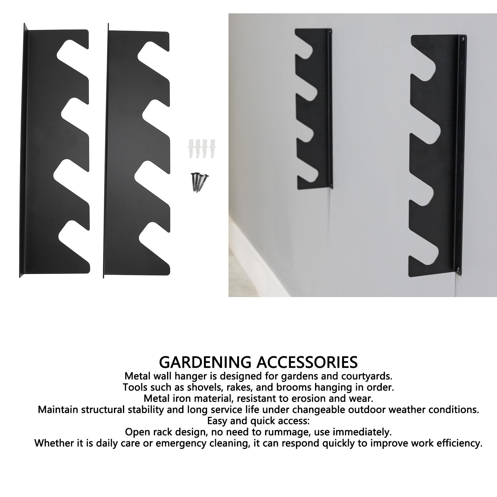 Organizador de herramientas de jardín de metal, organizadores de garaje de montaje en pared, estante de montaje en pared de hierro variable para palas, rastrillos y escobas, para soluciones de