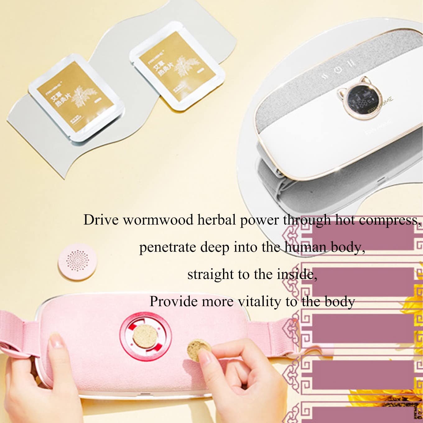 Nuovo Cuscino riscaldante mestruale Stile Unico Batteria al Litio 5000Mah, 2 modalità di Massaggio Cintura in Vita per crampi, impacco Caldo, Materiale ignifugo, Luce Rossa 660NM(A)