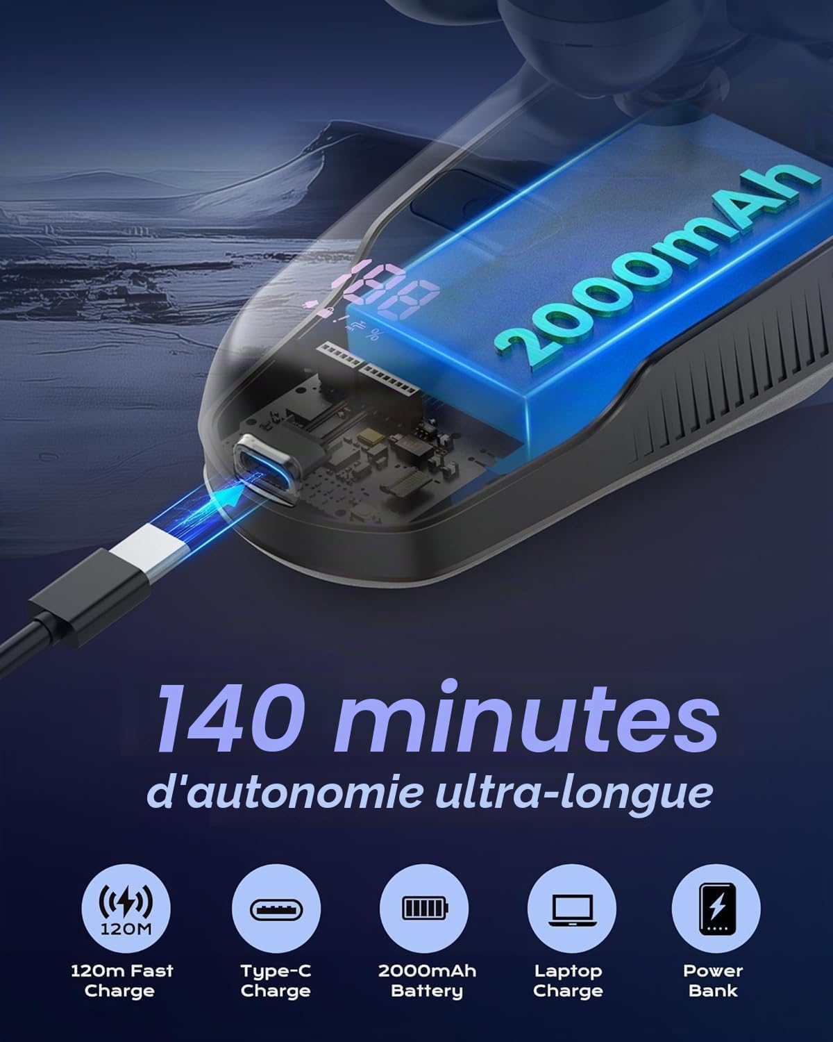 Rasoir Tete Chauve Homme, 7D Magnétique Amélioré Rasoir Crane Homme Chauve, Rasoir Électrique Humide/Sec Étanche IPX7, Kit de Toilettage de Barbe avec Écran LED, Facile à Nettoyer, Chargement USB-C