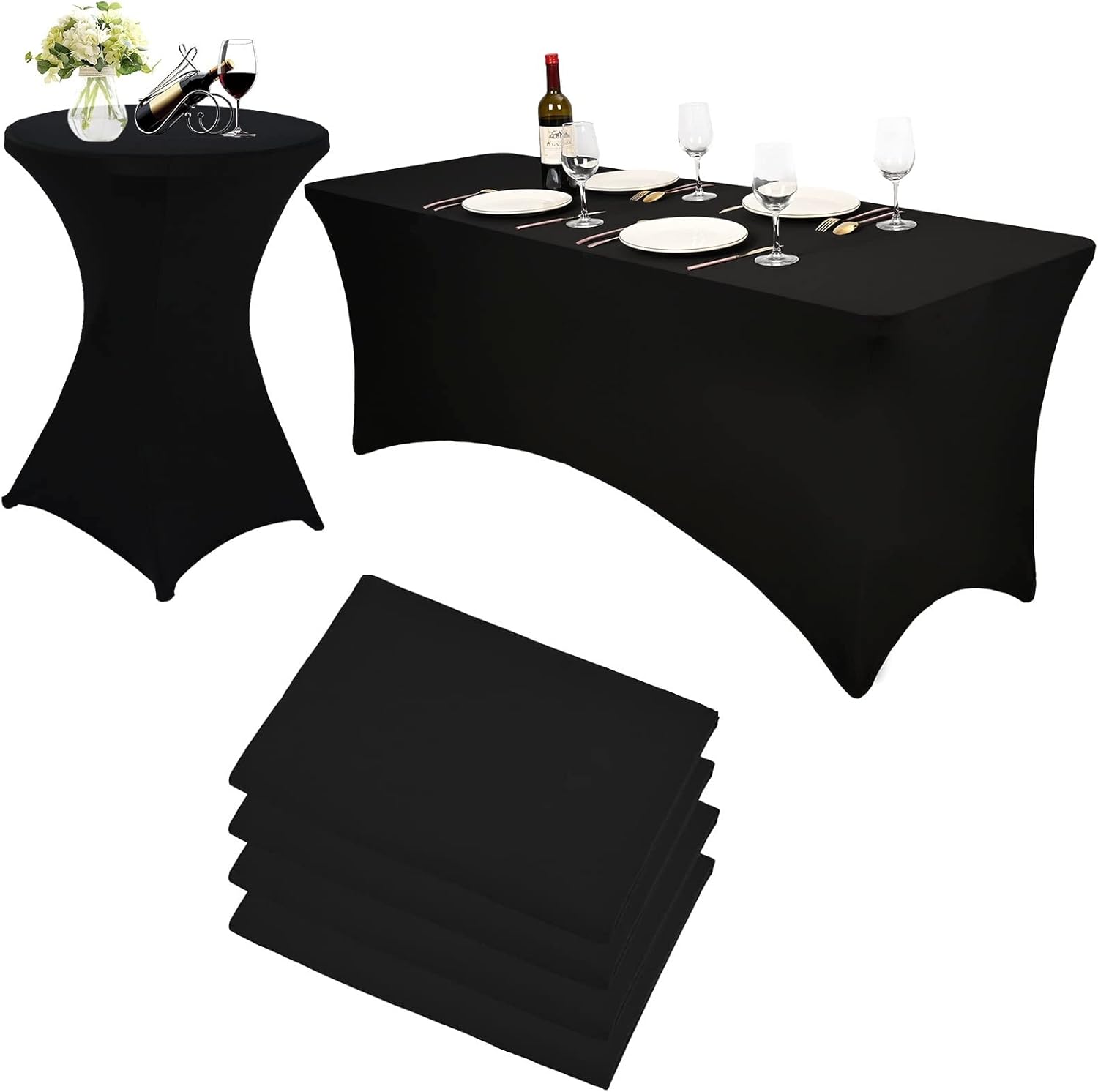 5 Pack 32"x43"Cocktail Spandex Stretch Square Corner Tablecloth 6Ft Stretchable Tablecloth Black Tight Fit Spandex Cocktail Table Cover Fit High Top Round Tablecloth for Wedding Party DJ Outdoor Party : Home & Kitchen